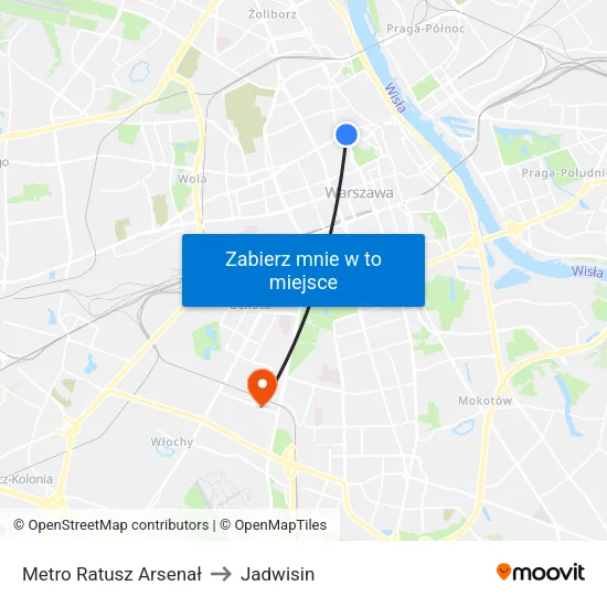 Metro Ratusz Arsenał to Jadwisin map