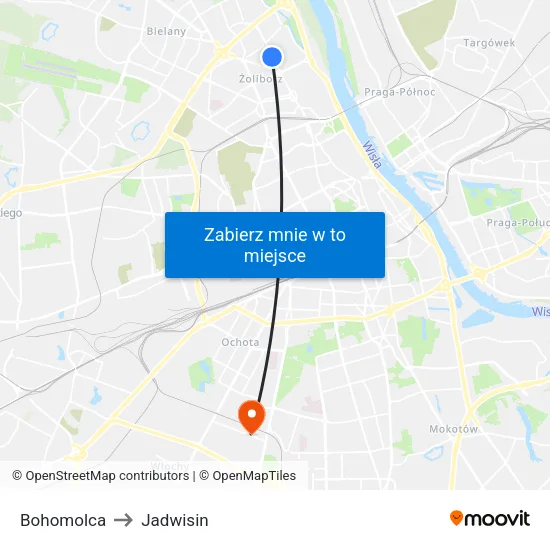 Bohomolca to Jadwisin map