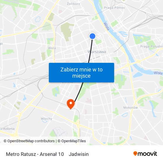 Metro Ratusz - Arsenał 10 to Jadwisin map