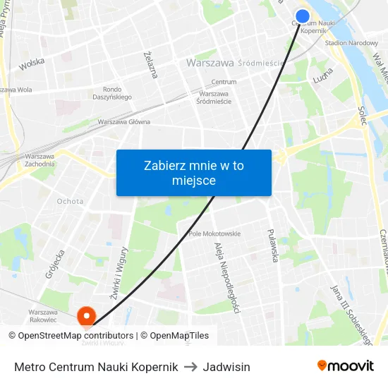 Metro Centrum Nauki Kopernik to Jadwisin map