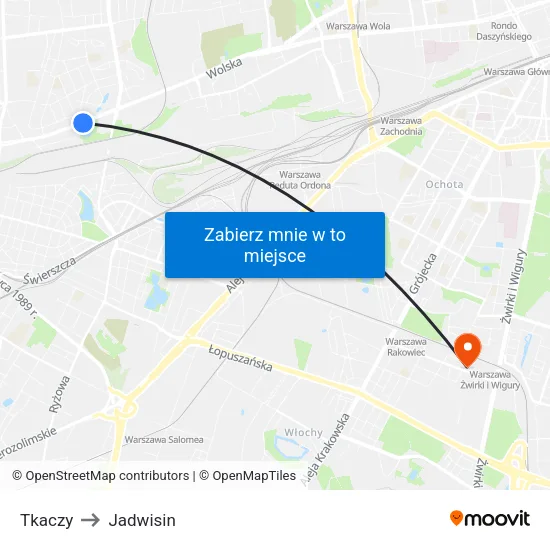 Tkaczy to Jadwisin map