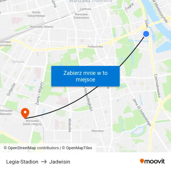 Legia - Stadion to Jadwisin map