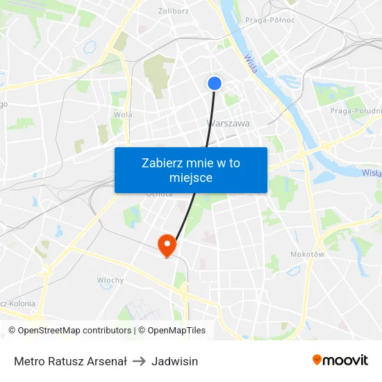 Metro Ratusz Arsenał to Jadwisin map