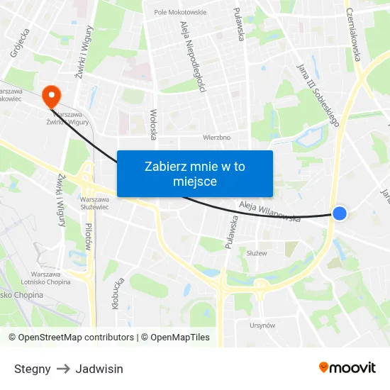 Stegny to Jadwisin map