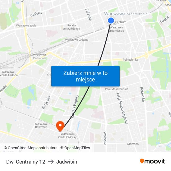 Dw. Centralny to Jadwisin map