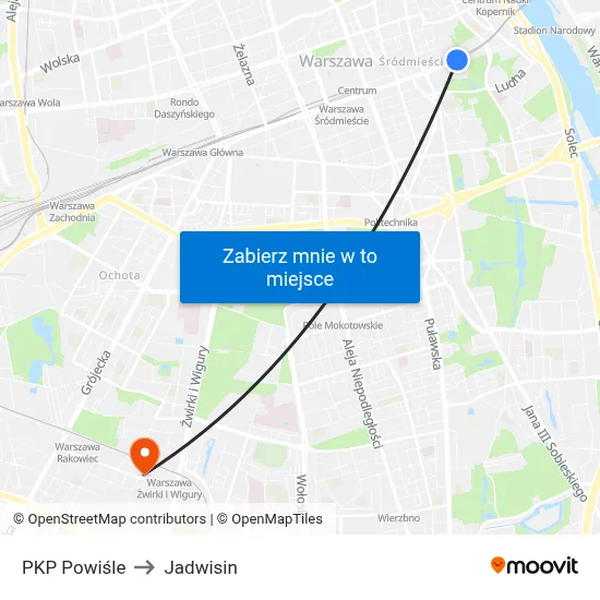 PKP Powiśle to Jadwisin map