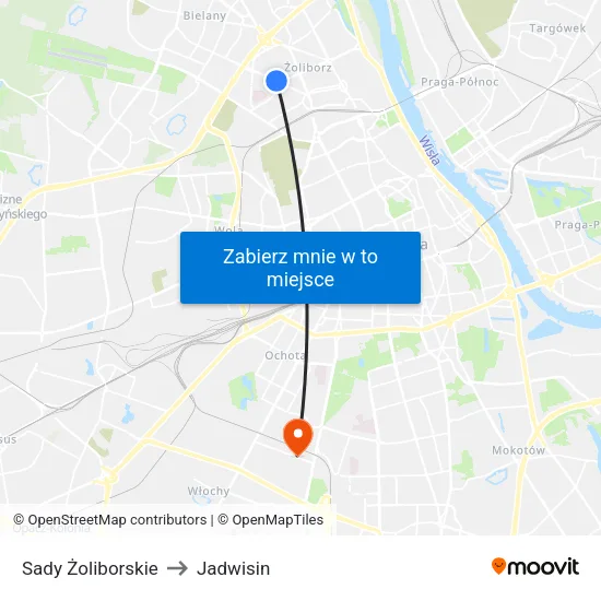 Sady Żoliborskie to Jadwisin map