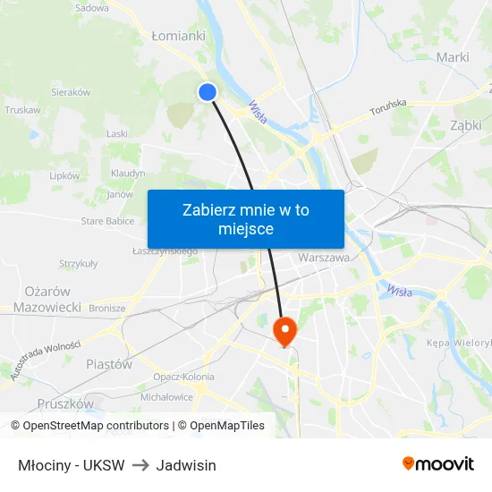 Młociny - UKSW to Jadwisin map