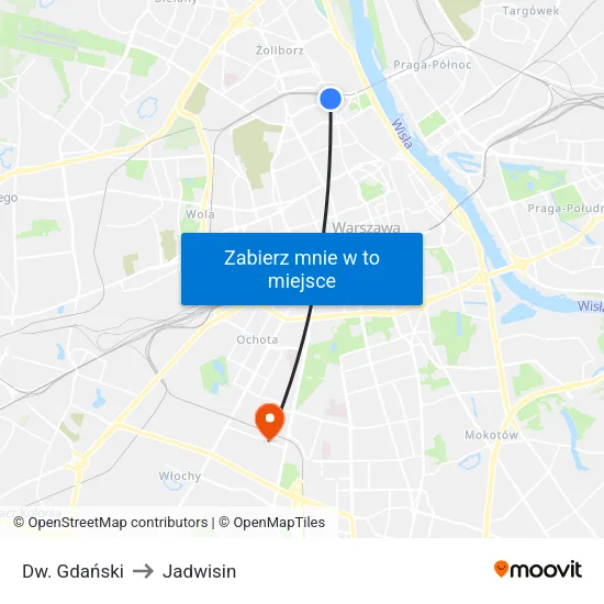 Dw. Gdański to Jadwisin map