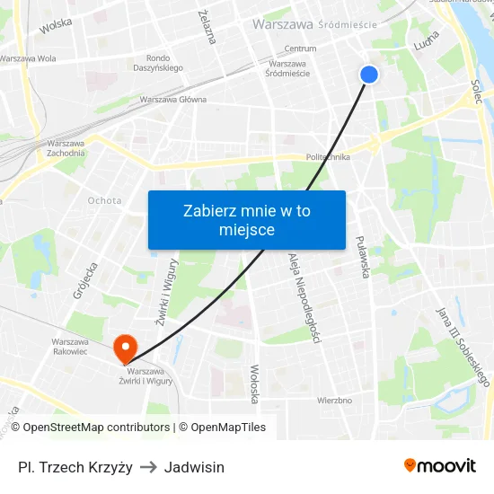 Pl. Trzech Krzyży to Jadwisin map