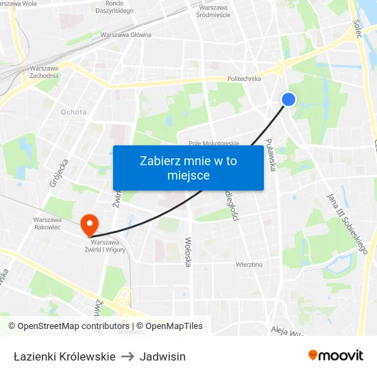 Łazienki Królewskie to Jadwisin map