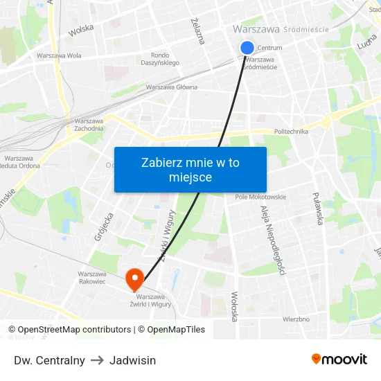 Dw. Centralny to Jadwisin map