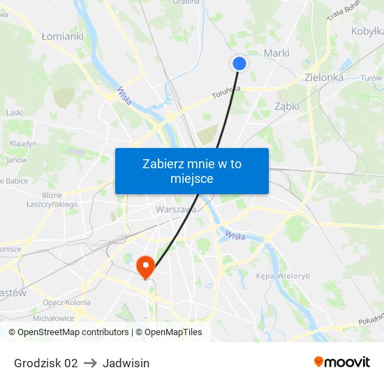 Grodzisk to Jadwisin map