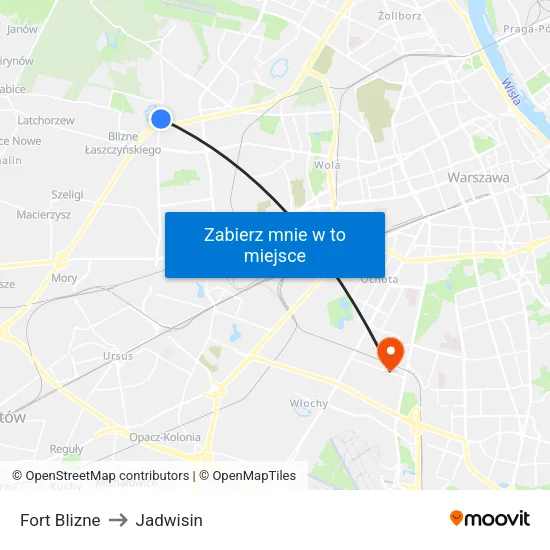 Fort Blizne to Jadwisin map
