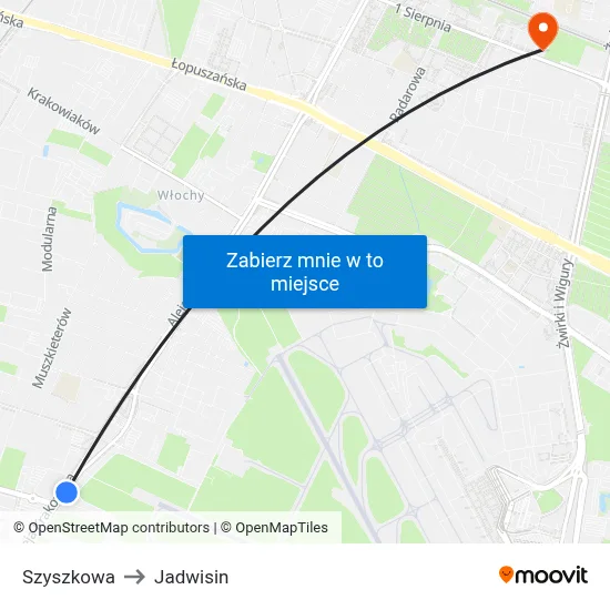 Szyszkowa to Jadwisin map