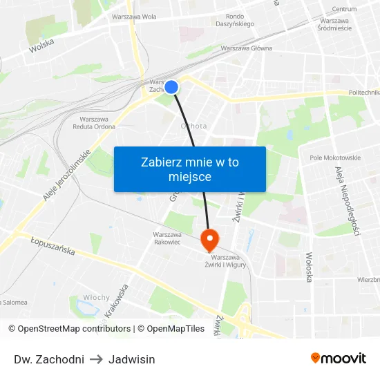 Dw. Zachodni to Jadwisin map