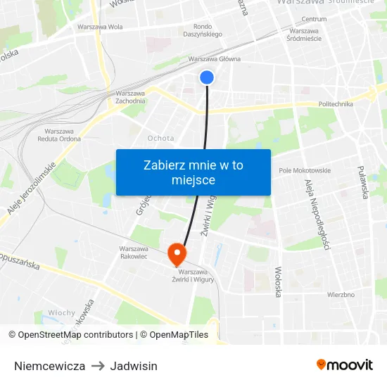 Niemcewicza to Jadwisin map