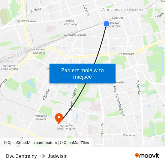Dw. Centralny to Jadwisin map