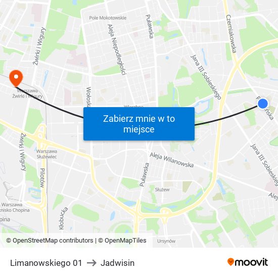 Limanowskiego to Jadwisin map