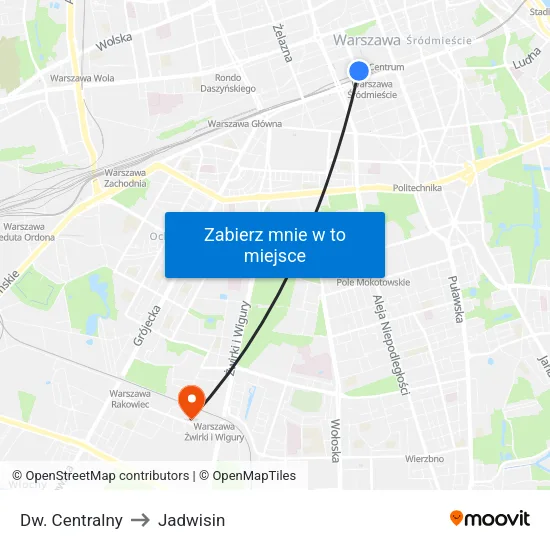 Dw. Centralny to Jadwisin map