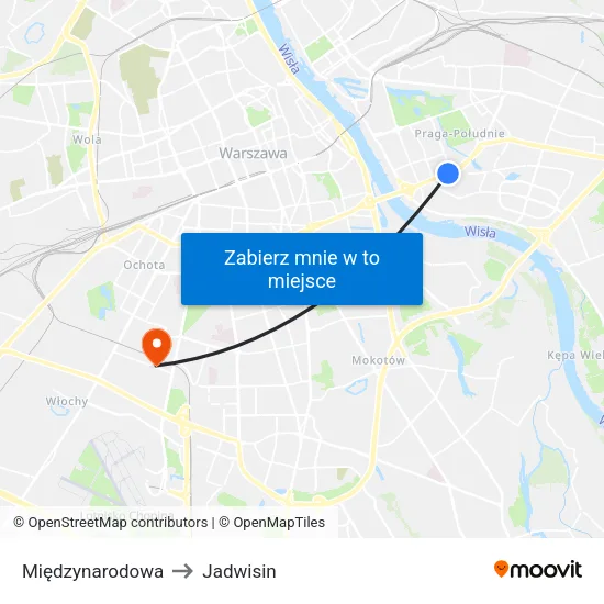 Międzynarodowa to Jadwisin map