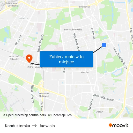 Konduktorska to Jadwisin map