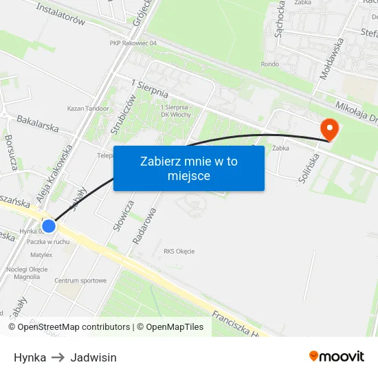 Hynka to Jadwisin map