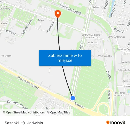 Sasanki to Jadwisin map