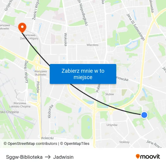 SGGW - Biblioteka to Jadwisin map