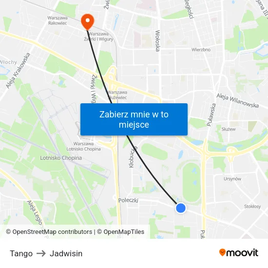 Tango to Jadwisin map