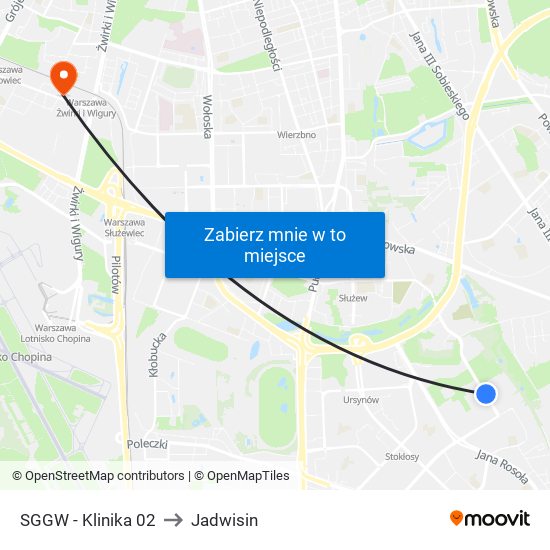 SGGW - Klinika 02 to Jadwisin map