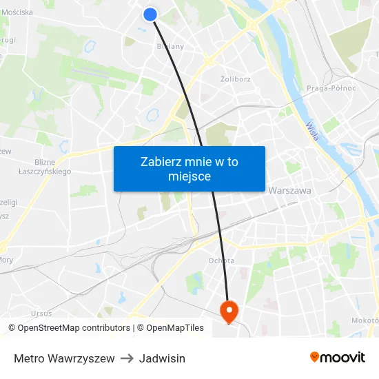 Metro Wawrzyszew to Jadwisin map