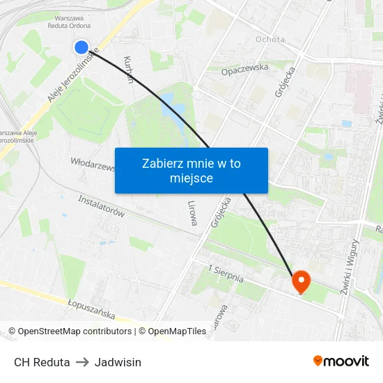 CH Reduta to Jadwisin map