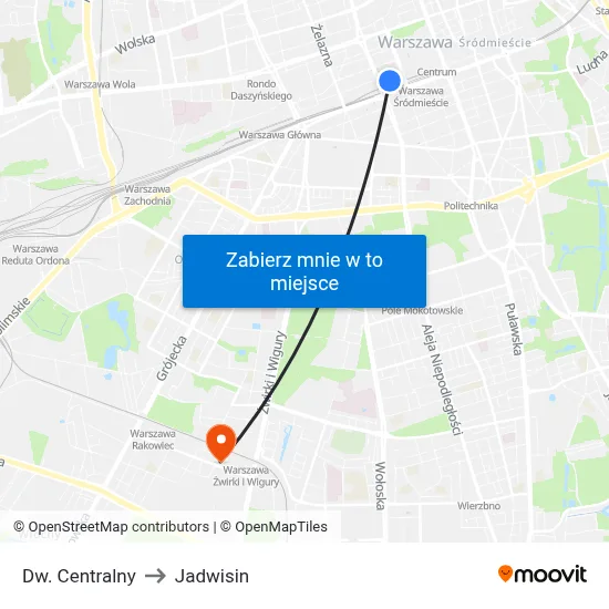 Dw. Centralny to Jadwisin map
