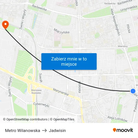 Metro Wilanowska to Jadwisin map