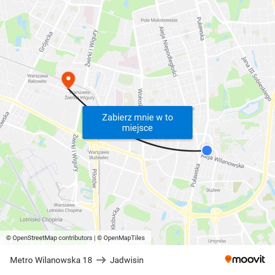 Metro Wilanowska 18 to Jadwisin map