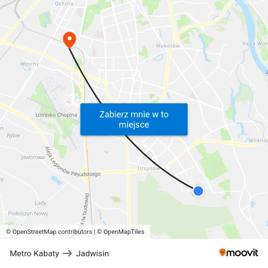 Metro Kabaty to Jadwisin map