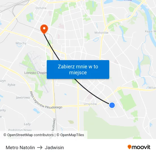 Metro Natolin to Jadwisin map