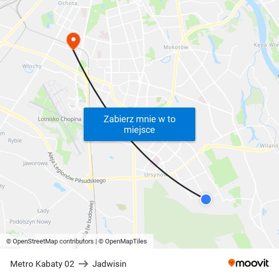 Metro Kabaty 02 to Jadwisin map