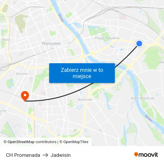 CH Promenada to Jadwisin map