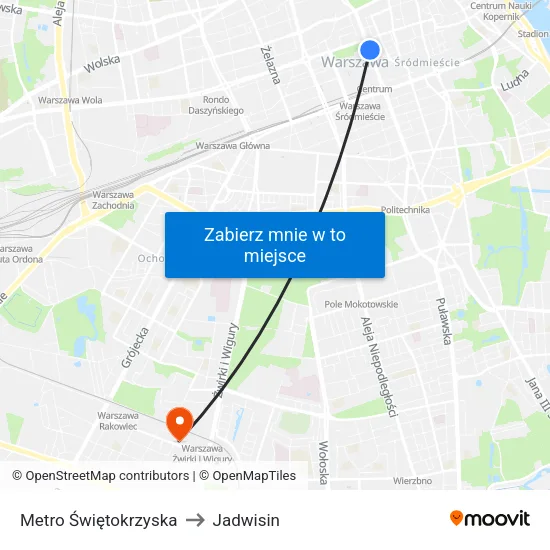 Metro Świętokrzyska to Jadwisin map