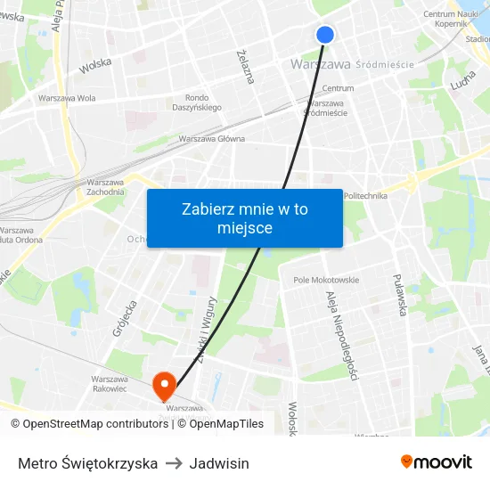 Metro Świętokrzyska to Jadwisin map