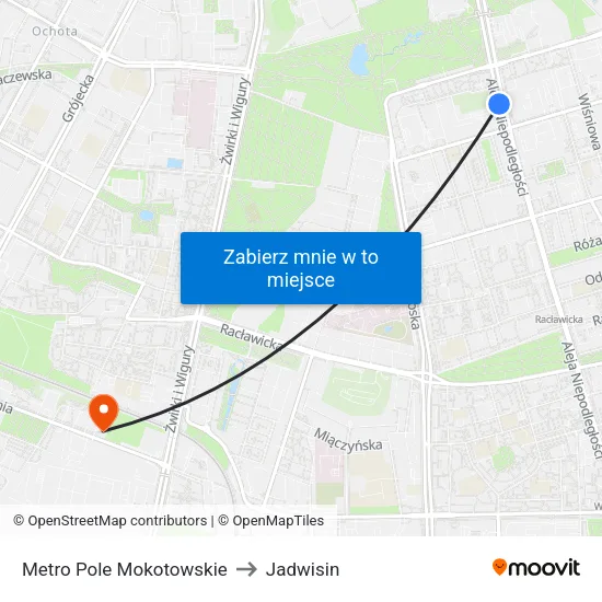 Metro Pole Mokotowskie to Jadwisin map