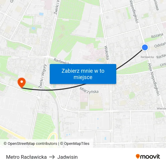 Metro Racławicka to Jadwisin map