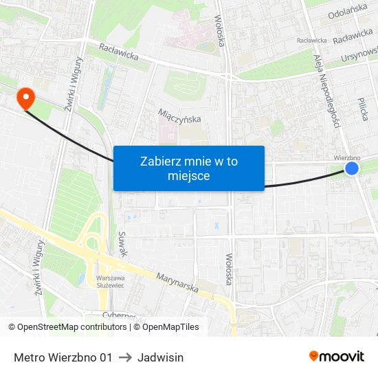 Metro Wierzbno to Jadwisin map