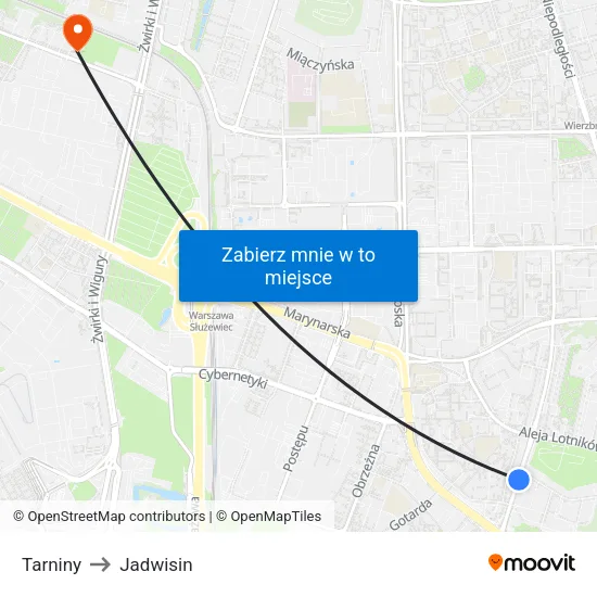 Tarniny to Jadwisin map