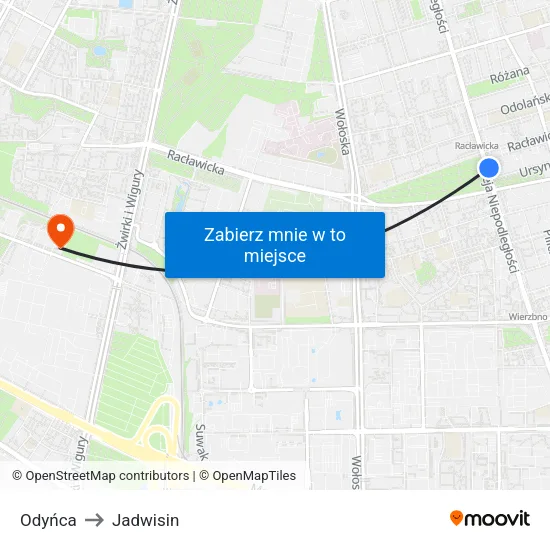 Odyńca to Jadwisin map