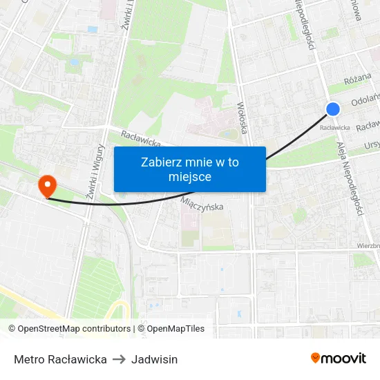 Metro Racławicka to Jadwisin map