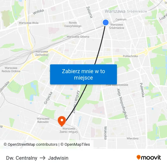 Dw. Centralny to Jadwisin map