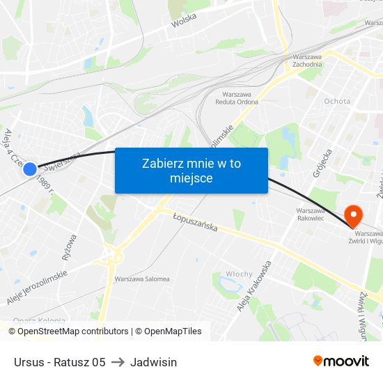 Ursus-Ratusz to Jadwisin map